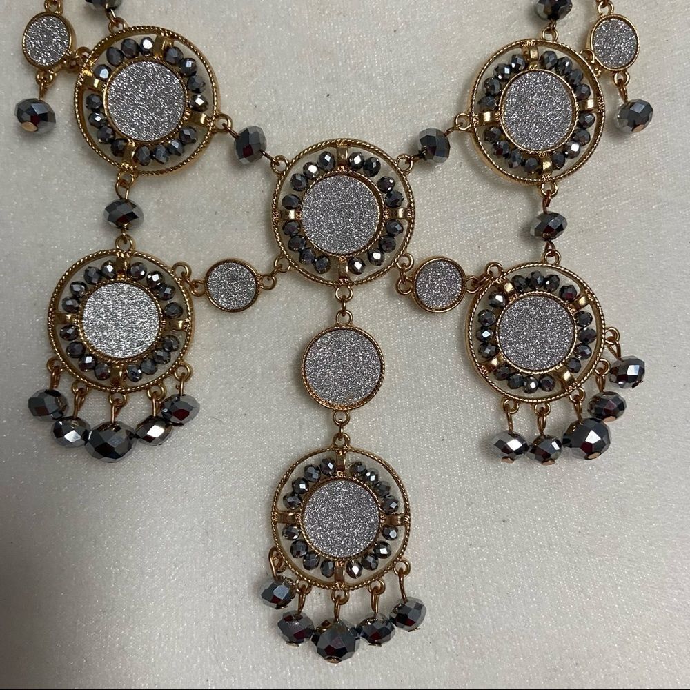 Dramatic Silver Glitter Disc Beaded Chandelier Bi… - image 2